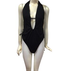 Black ribbed one piece swimsuit